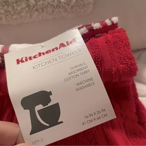 KitchenAid Set of 2 Red and White Towels
